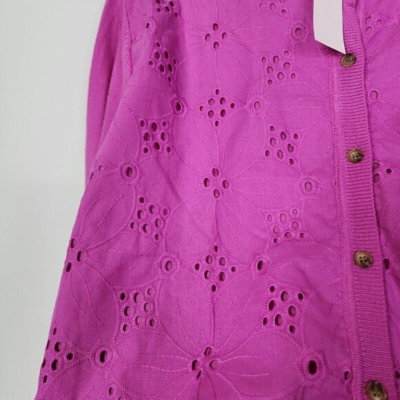 NEW Ann Taylor Mixed Media Eyelet Ann Cardigan Button Down Purple Pink XXL - Picture 6 of 12